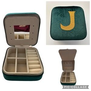 Initial “J” Jewelry Green Travel Small Box Organizer BNWOT